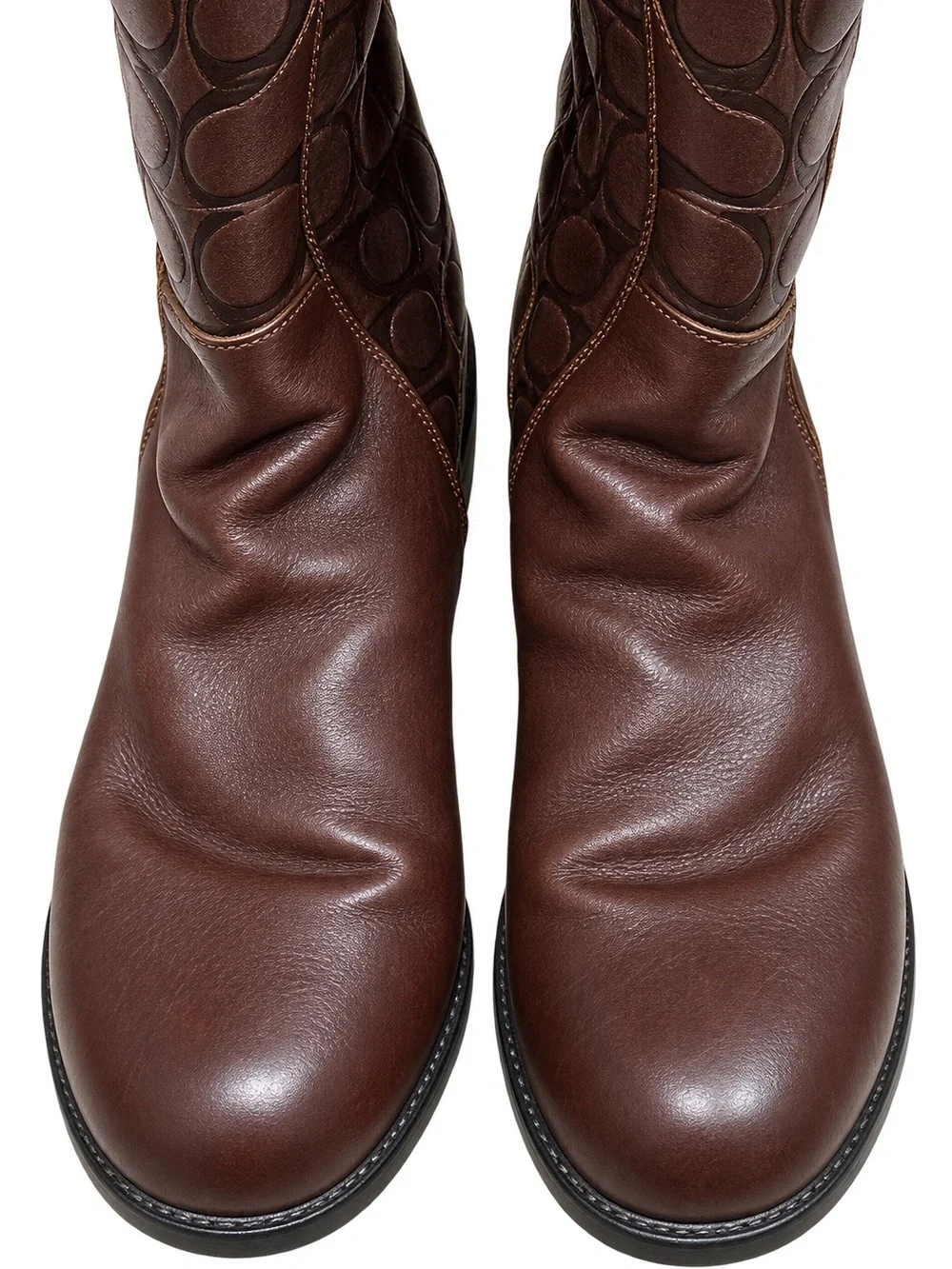 Coach Brown Embossed Leather Lace-Up Mid-Calf Boots